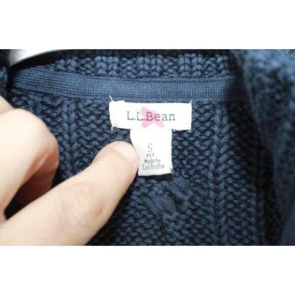 LL Bean Double L Cable Sweater Zip Cardigan Blue Size S Pet - Picture 4 of 10